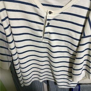 Eddie Bauer Blue and White Striped Henley